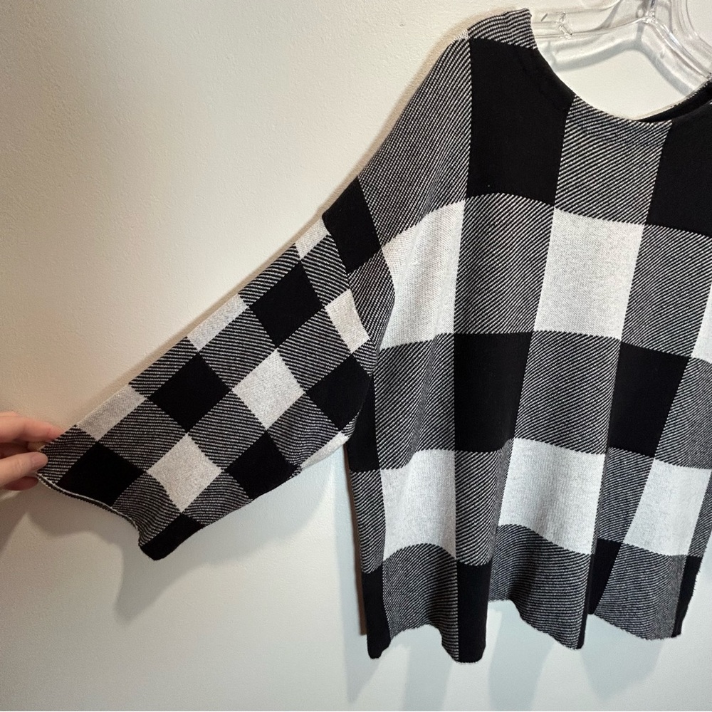 Worthington Black White Plaid Sweater Drop Shoulders 3/4 Sleeves - Extra Large - Picture 5 of 8